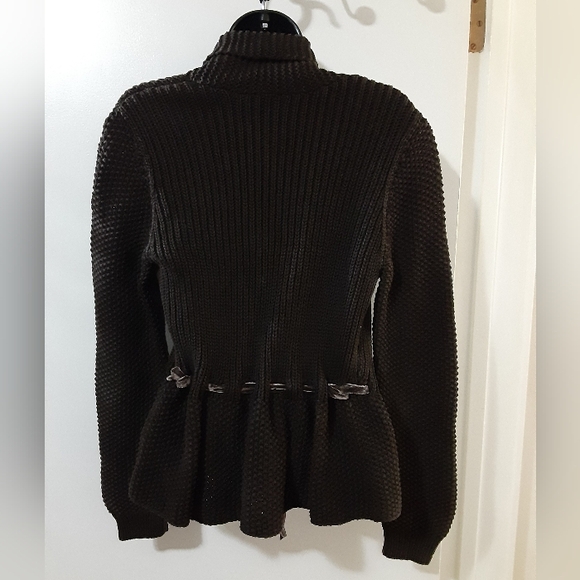 Lauren/ Ralph Lauren Dark Brown Knit Cardigan w/Velvet Tie Belt Petite Medium - Picture 3 of 7